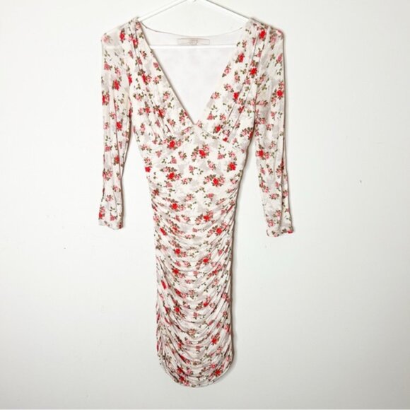 GUESS Mini Dress Floral Print Ruched side Bodycon long sleeve Size XS - Picture 6 of 16